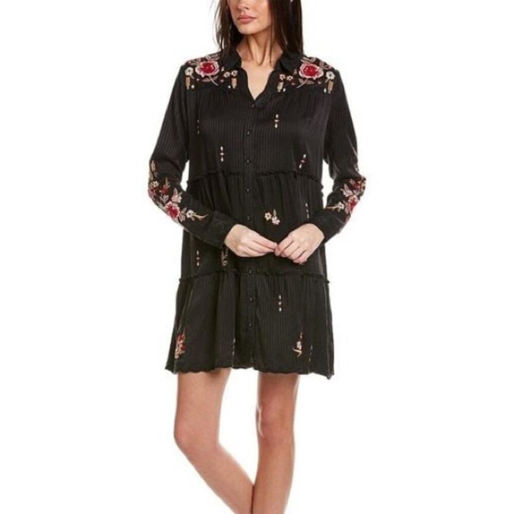 NWT | Johnny Was Anacapri Silk Blend Mini Dress Embroidered Boho Tiered Flowy